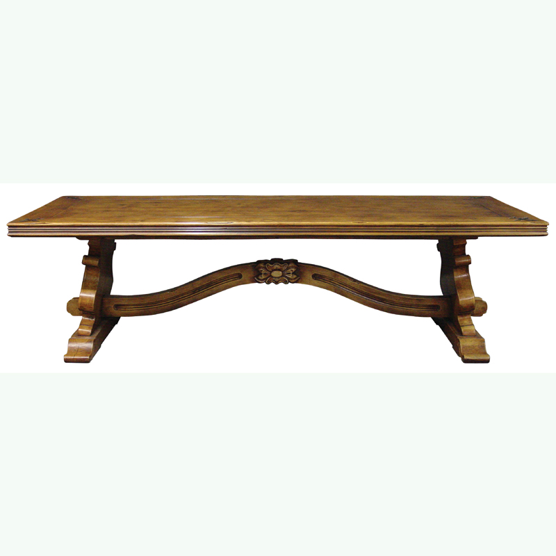 Antique cherry Lyre end Fleur de lis refectory table